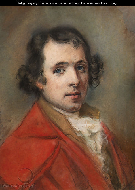 Portrait of Antonio Canova, bust-length, in a red coat - Hugh Douglas Hamilton