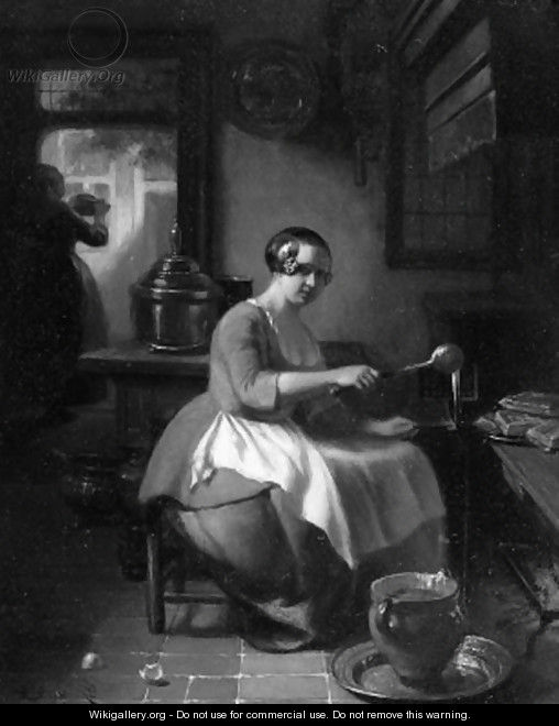 A kitchen maid baking waffles - Hubertus van Hove