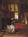 A lady writing in a Dutch interior - Hubertus van Hove