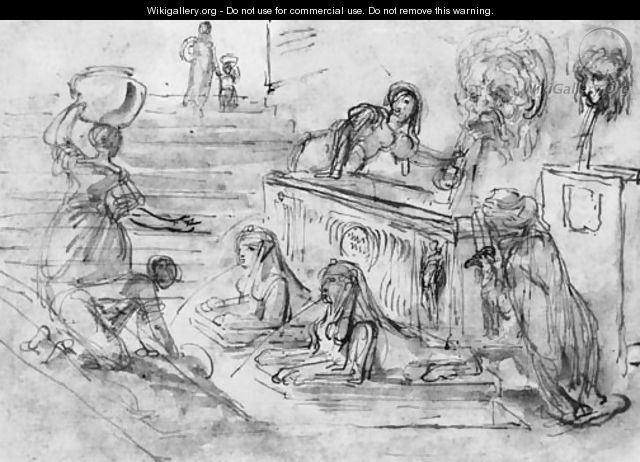 Washerwomen at a Roman fountain - Hubert Robert