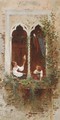 On a Venetian balcony - Hermann David Salomon Corrodi