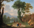 An Italianate landscape with travellers and peasants on a path by a river - Herman Van Swanevelt