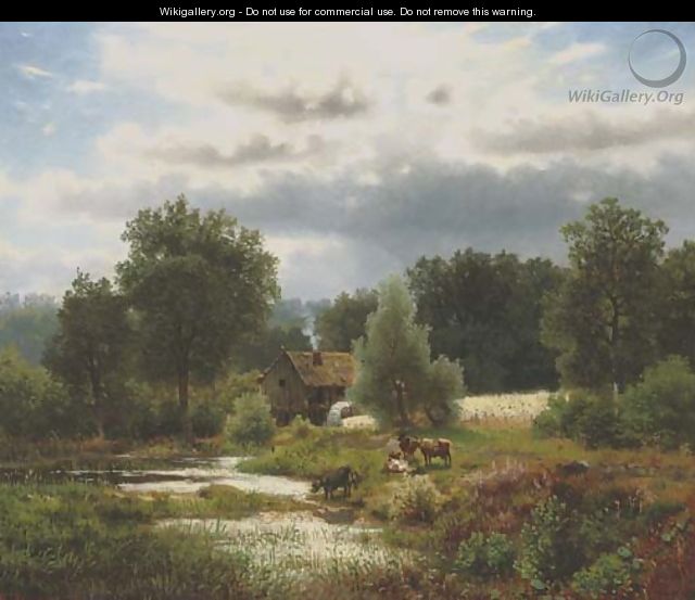 Cattle by a watermill 2 - Herman Herzog