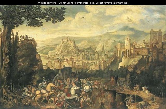 A landscape with the conversion of Saint Paul on the road to Damascus - Herri met de Bles