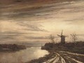 A Dutch canal town at dusk - Hermanus Jr. Koekkoek
