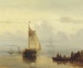 Steamship 'De Schelde' passing a haybarge on a misty morning - Hermanus Koekkoek