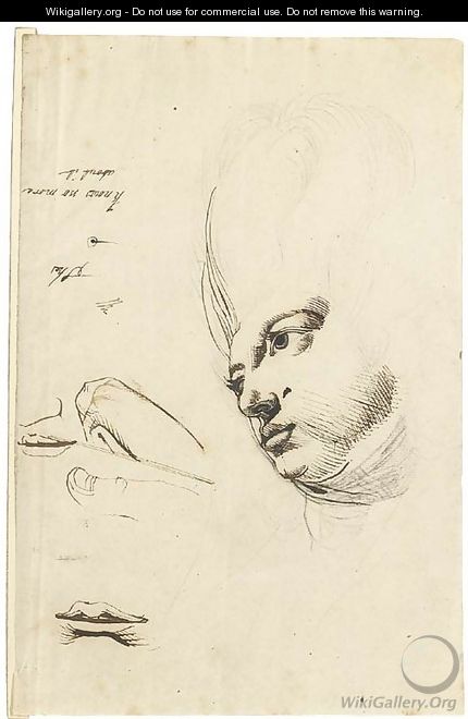 The head of Martha Hess, with studies of fingers and mouths - Johann Henry Fuseli