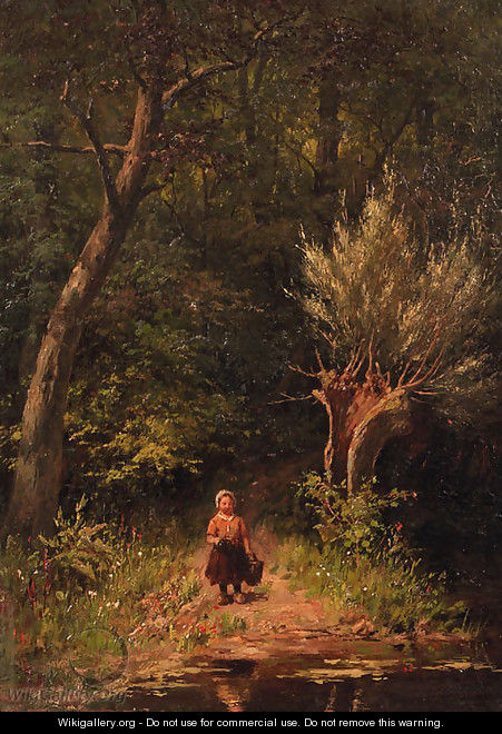 Little girl at a forest moor - Johann Georg Gerstenhauer Zimmerman
