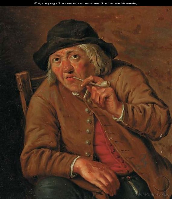 A peasant smoking in an interior - Johann-Heinrich Keller
