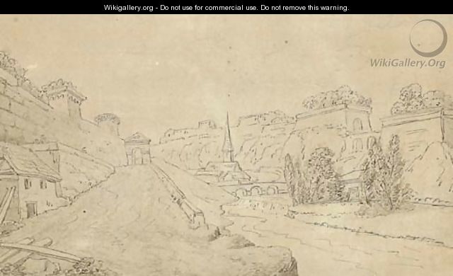 The ramparts of Luxemburg, with the Triererbergstrasse in the foreground and the Altzette Bridge to the left - Johann Wolfgang von Goethe