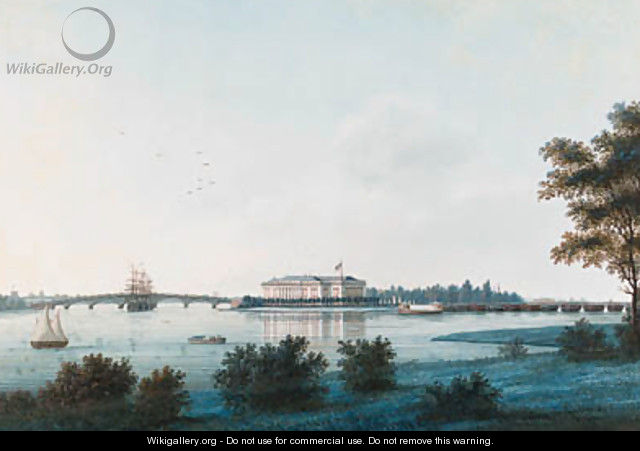 View of the Kamenno-ostrov Palace across the River Neva - Johann Wilhelm Gottfried Barth