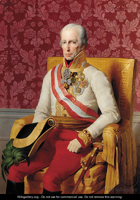 Portrait of Emperor Franz I, three-quarter-length, seated in an empire style chair and wearing military dress - Johann Peter Krafft