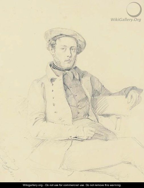 Portrait of a seated man, three-quarter-length, wearing a beret - Johann Moritz Rugendas