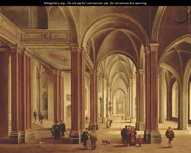 The interior of a Gothic Cathedral with elegant figures - Johann Ludwig Ernst Morgenstern