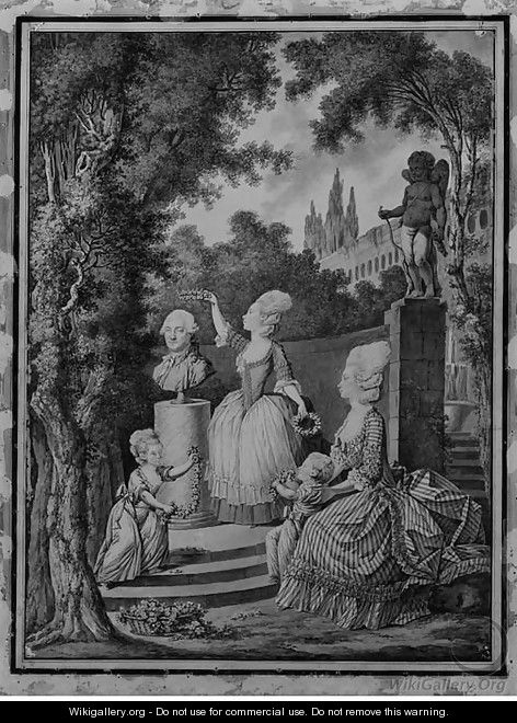 A Family honoring a Monument of their Father in a Garden - Jean Jacques Francois Le Barbier