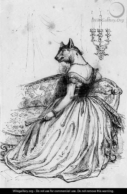 A caricature of an elegant lady with the head of a wolf - (Jean Ignace Isidore Gerard) Grandville