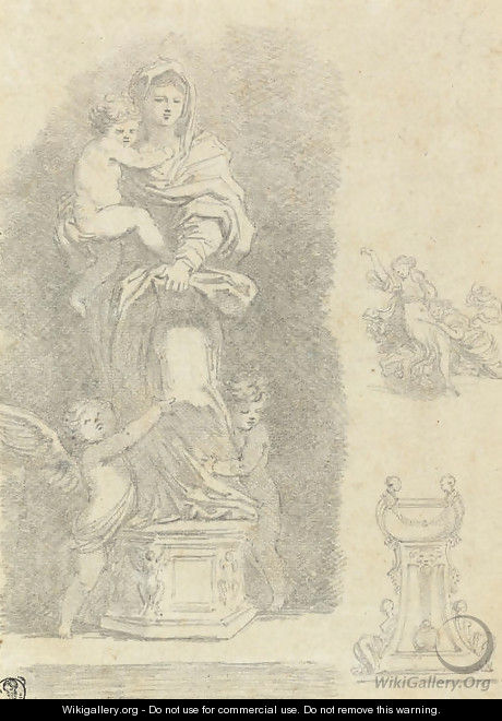 The Madonna and Child with two putti, after Andrea del Sarto, with subsidiary studies of a group of women and a pedestal - Jean-Honore Fragonard