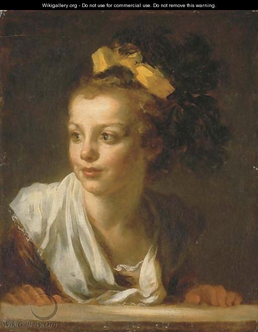 A young girl leaning on a window ledge - Jean-Honore Fragonard