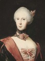 Portrait of a lady, half-length, in a black and pink cape with pink and white bows - Jens Juel