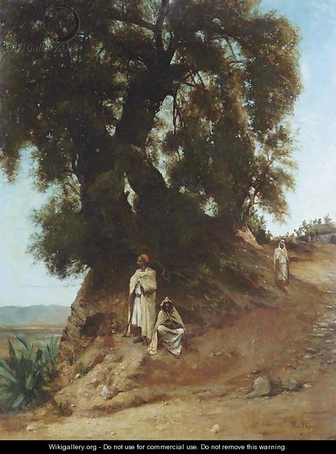 Three Arabs by a Majestic Tree - Jean-Paul Lazergues
