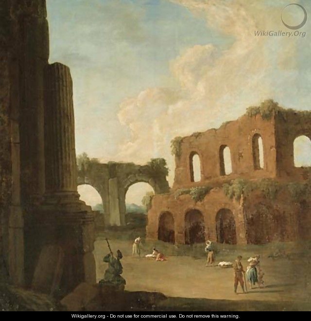 A capriccio with figures amongst ruins - Johann Richter