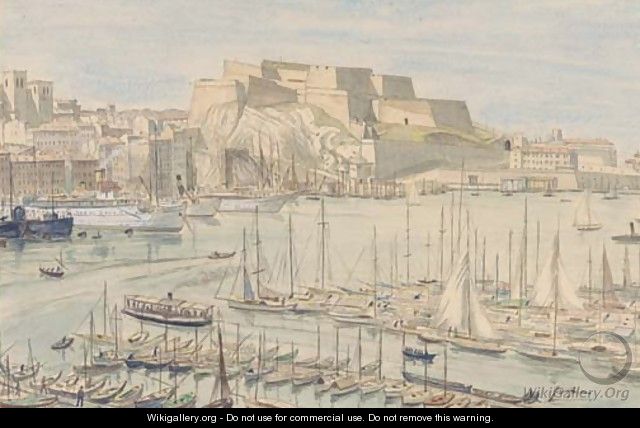 Steam yachts and other shipping in a continental harbour - Job Nixon