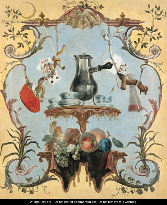 A still life with silver coffee pot - Jean-Baptiste Oudry