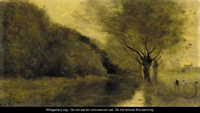 Pres Gisors Saulaie et riviere, effet du matin - Jean-Baptiste-Camille Corot