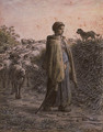 A sherpherdess with her flock, a dog on a bank to the right - Jean-Francois Millet