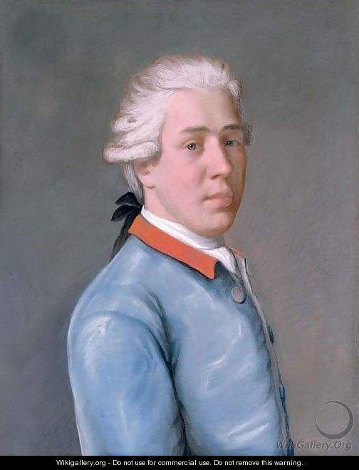 Portrait of a young Englishman, bust-length, in a blue velvet coat and red collar - Etienne Liotard