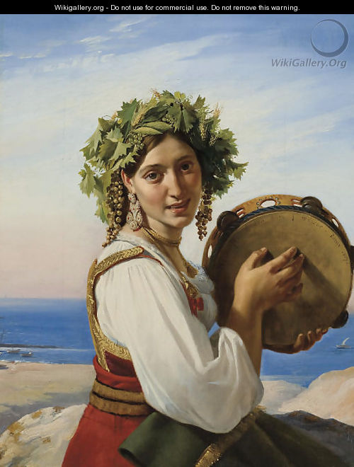 A young woman with a tambourine in Ischia (