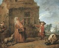 Peasants by a hut in a landscape - Jean-Baptiste-Simeon Chardin