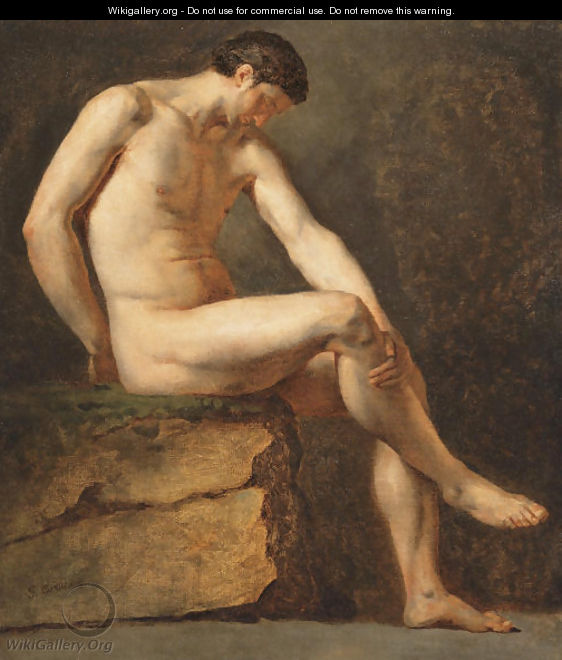 A seated male nude - Jean-Germain Drouais