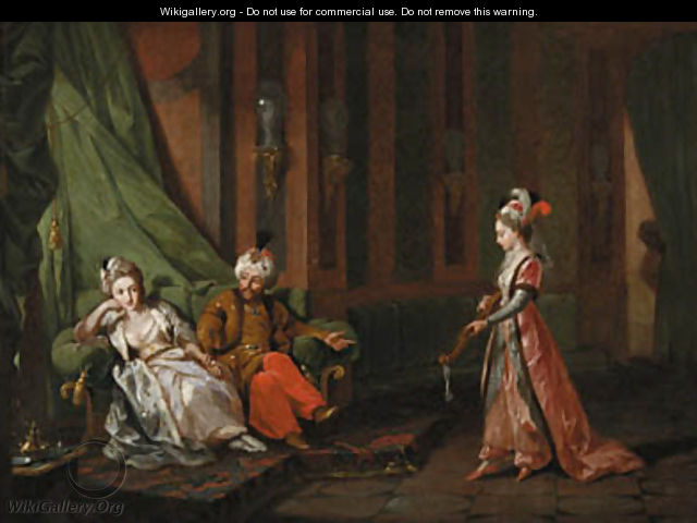 Harem court scenes A woman playing a citar - Hugues Taraval