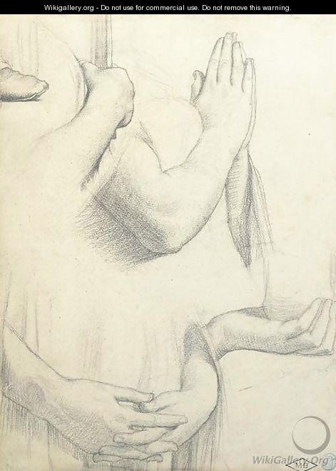 Four studies of hands and one study of a foot Studies for the stained glass windows of the Chapel of Saint Ferdinand, Paris - Jean Auguste Dominique Ingres