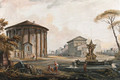 A Capriccio with the Temple of Cybel on Piazza della Bocca della Verita, the Barberini Fountain, the Temple of Antoninus and Faustina - Jean-Baptiste Lallemand
