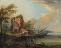 A coastal landscape with fishermen and beached boats by a farmhouse - Jean-Baptiste Lallemand