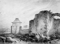 The fortified walls of a ruined city - Jean-Baptiste Huet