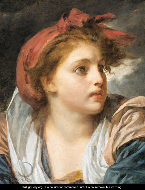 A girl, bust length, wearing a red headscarf 2 - Jean Baptiste Greuze