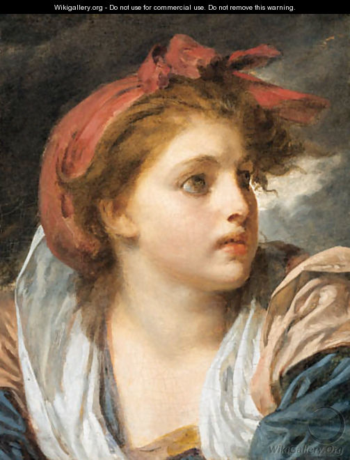 A girl, bust length, wearing a red headscarf - Jean Baptiste Greuze