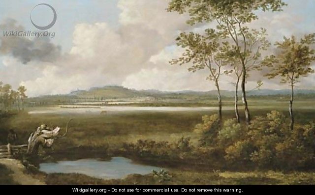 A view in the Thames Valley with a figure by a pond in the foreground - Jan Siberechts