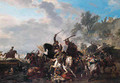 A cavalry skirmish, a river beyond - Jan von Huchtenburgh