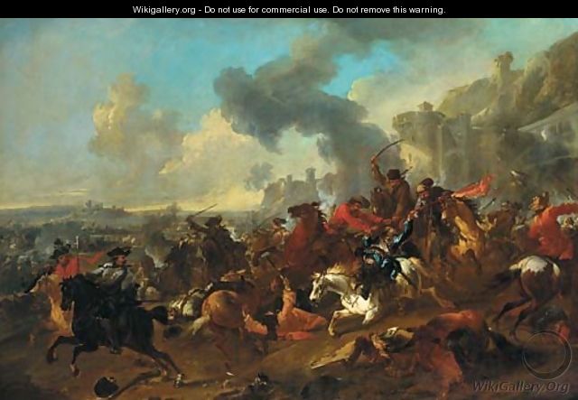 A cavalry engagement before a fortified town - Jan von Huchtenburgh
