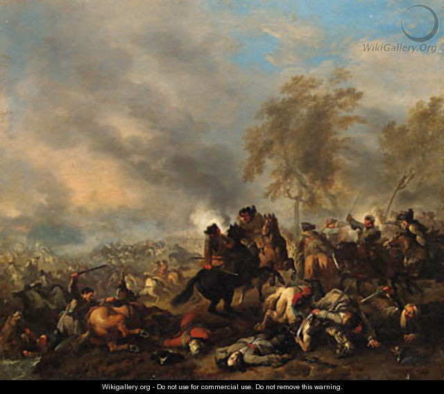 A cavalry engagement near a town - or Huchtenburgh, Jan van Huchtenberg