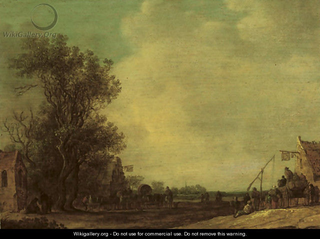 A wooded landscape with travellers outside an inn - Jan van Goyen
