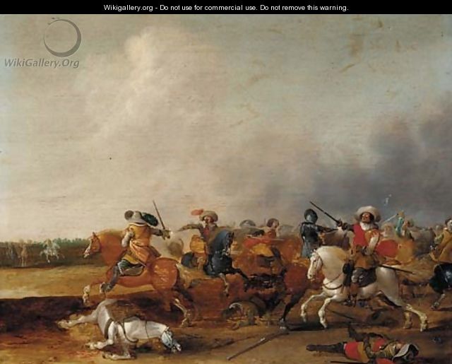 A cavalry skirmish - Jan Van Der Stoffe