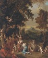 A bacchanal with nymphs, satyrs and putti before a herm - Jan van Neck