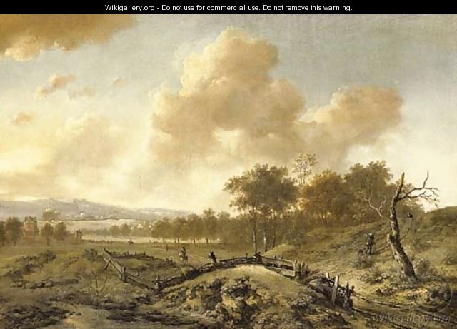 An extensive dune landscape with travelers on a path - Jan Wynants