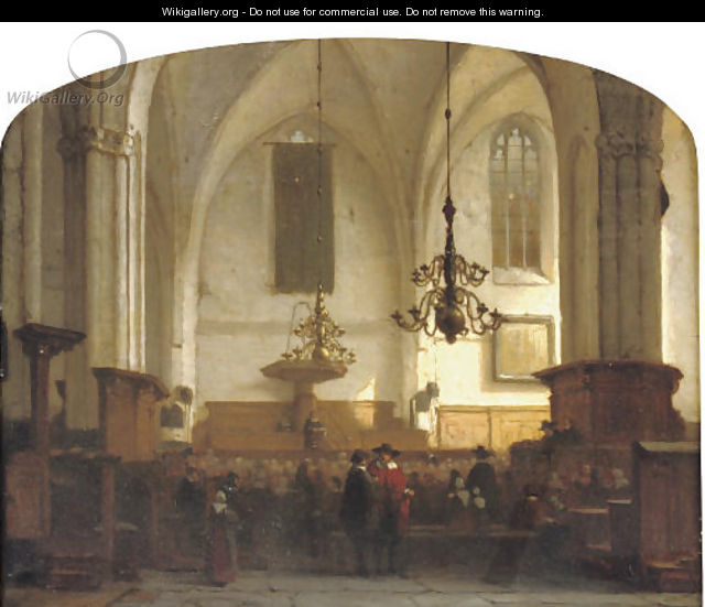 In de Buurkerk te Utrecht a service in a sunlit church - Jan Jacob Schenkel