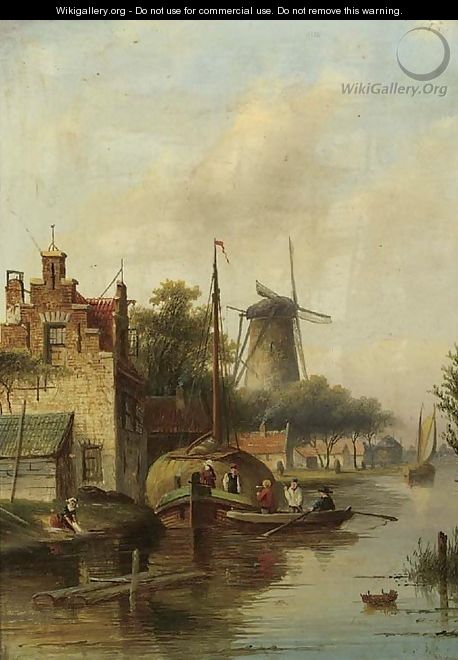 A village along a river in summer - Jan Jacob Coenraad Spohler